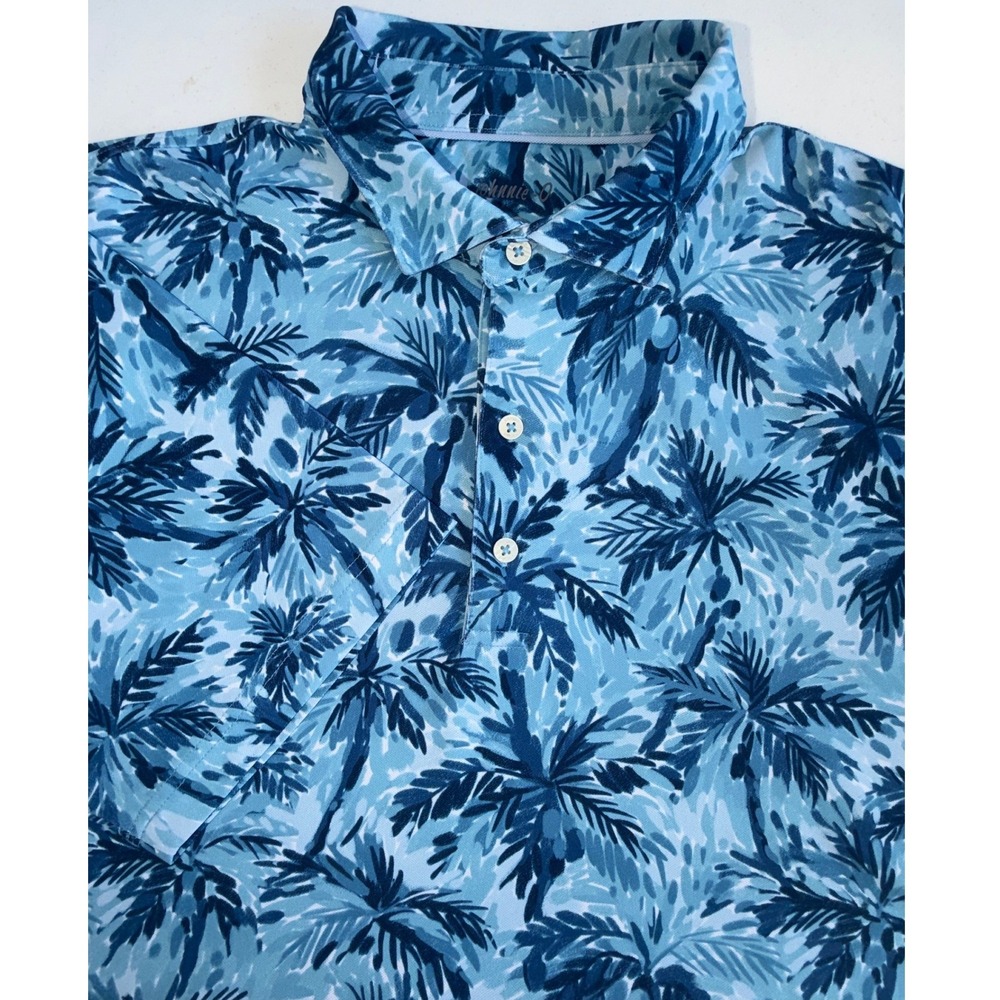 Johnnie-O Earle Gulf Blue Palm Tree Prep-Performance Polo Shirt JMPO4590 Mens L
